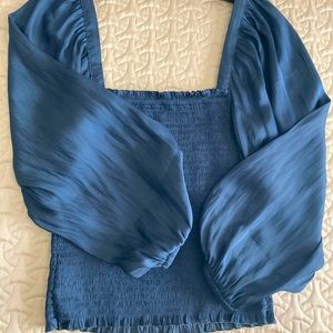J Crew “Squareneck smocked satin featherweight top” Size XS - New